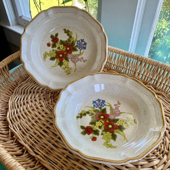 Vintage 1970's Mikasa Garden Club A Basket of Wildflowers EC403 Bowls set of 2 - Picture 2 of 10